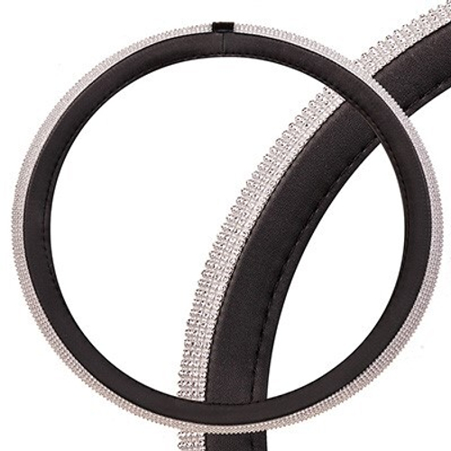 Оплетка руля M 37-38 см экокожа черная/серебряные стразы Crystal-2 (SKYWAY)