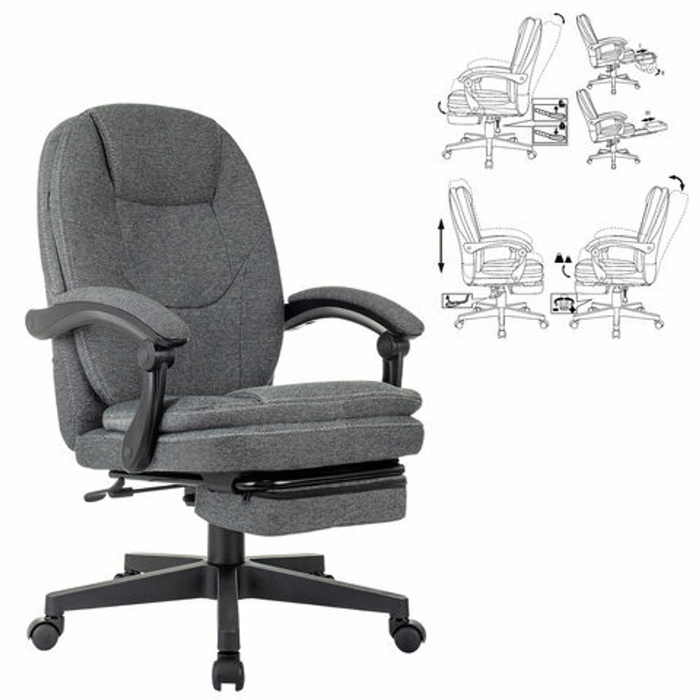 Кресло офисное CH-868MSG-BF, синхромеханизм, вибромодуль, подставка для ног, ткань, серое, 1998751