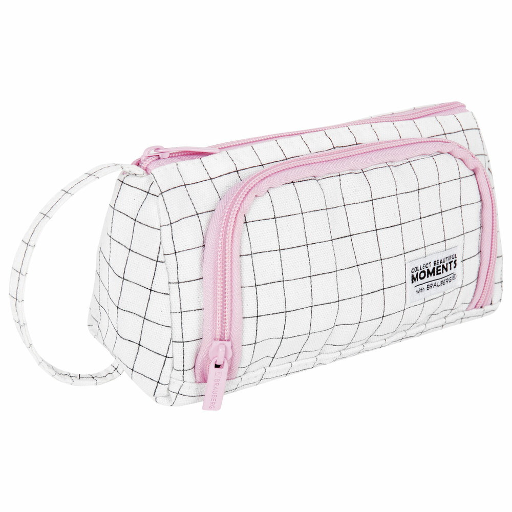 Пенал-косметичка BRAUBERG с ручкой 1 откидная планка полиэстер 22x10х8 см "Checkered white" (2 штуки в упаковке)