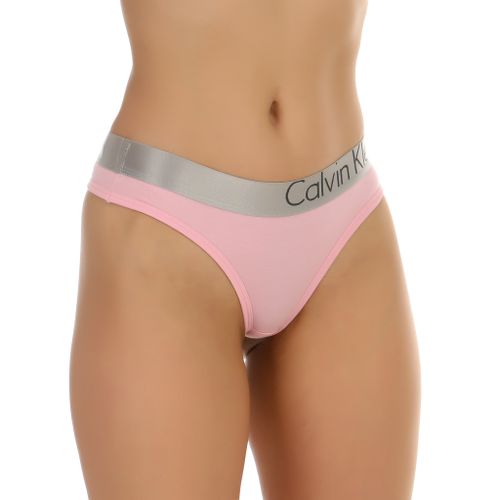 Женские трусы тонги розовые с черными буквами Calvin Klein Women Steel Pink