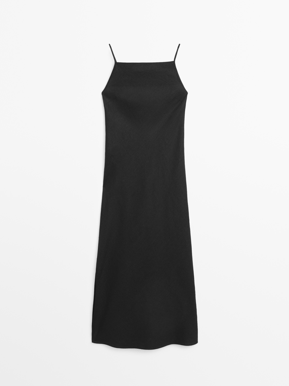 Massimo Dutti Платье миди из 100% льна, черный