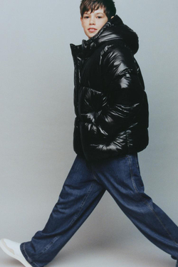 ZARA КУРТКА С КАПЮШОНОМ WATER REPELLENT, ЧЕРНЫЙ