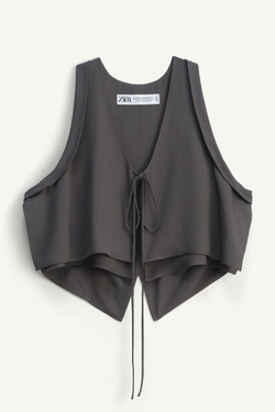 ZARA ТОП С ЗАВЯЗКАМИ, АНТРАЦИТОВО-СЕРЫЙ