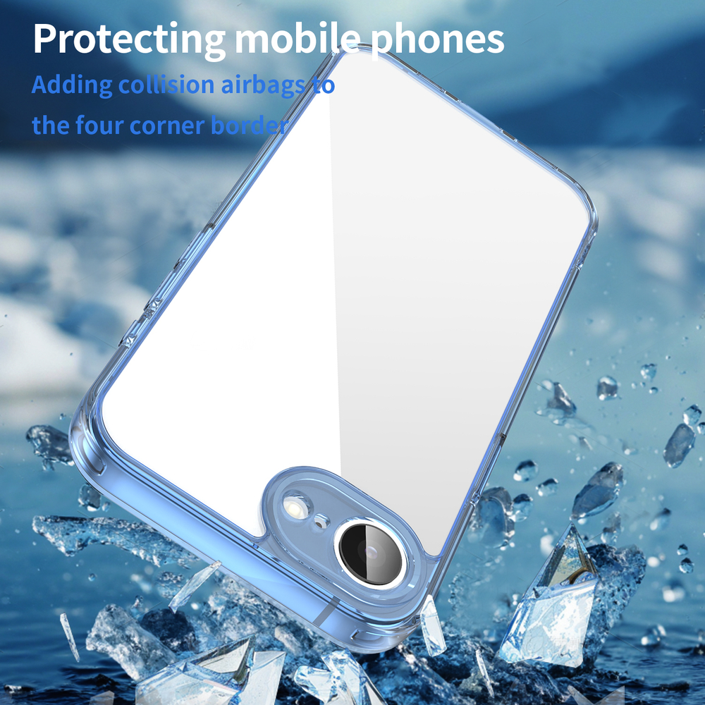 Чехол прозрачный для iPhone 16e, мягкие усиленные боковые рамки синего цвета