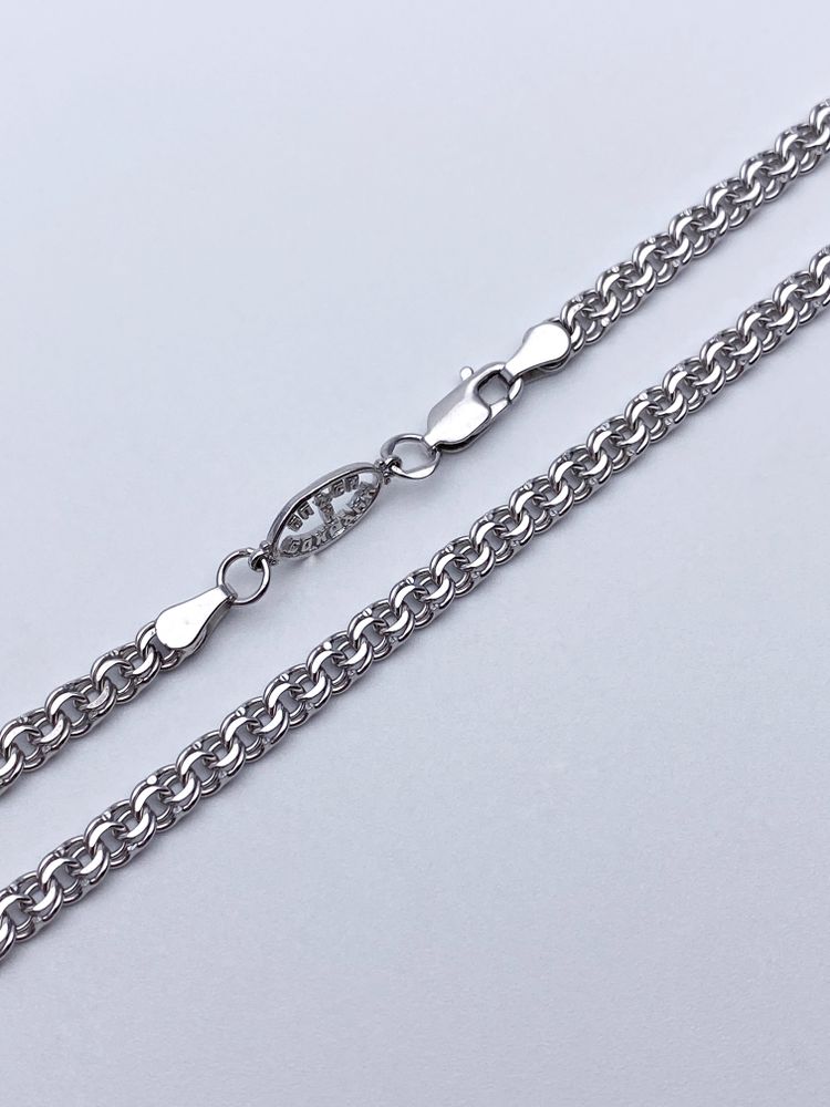 Цепь из серебра/Бисмарк/Родий/Со вставкой "Спаси и сохрани"/С алмазной огранкой