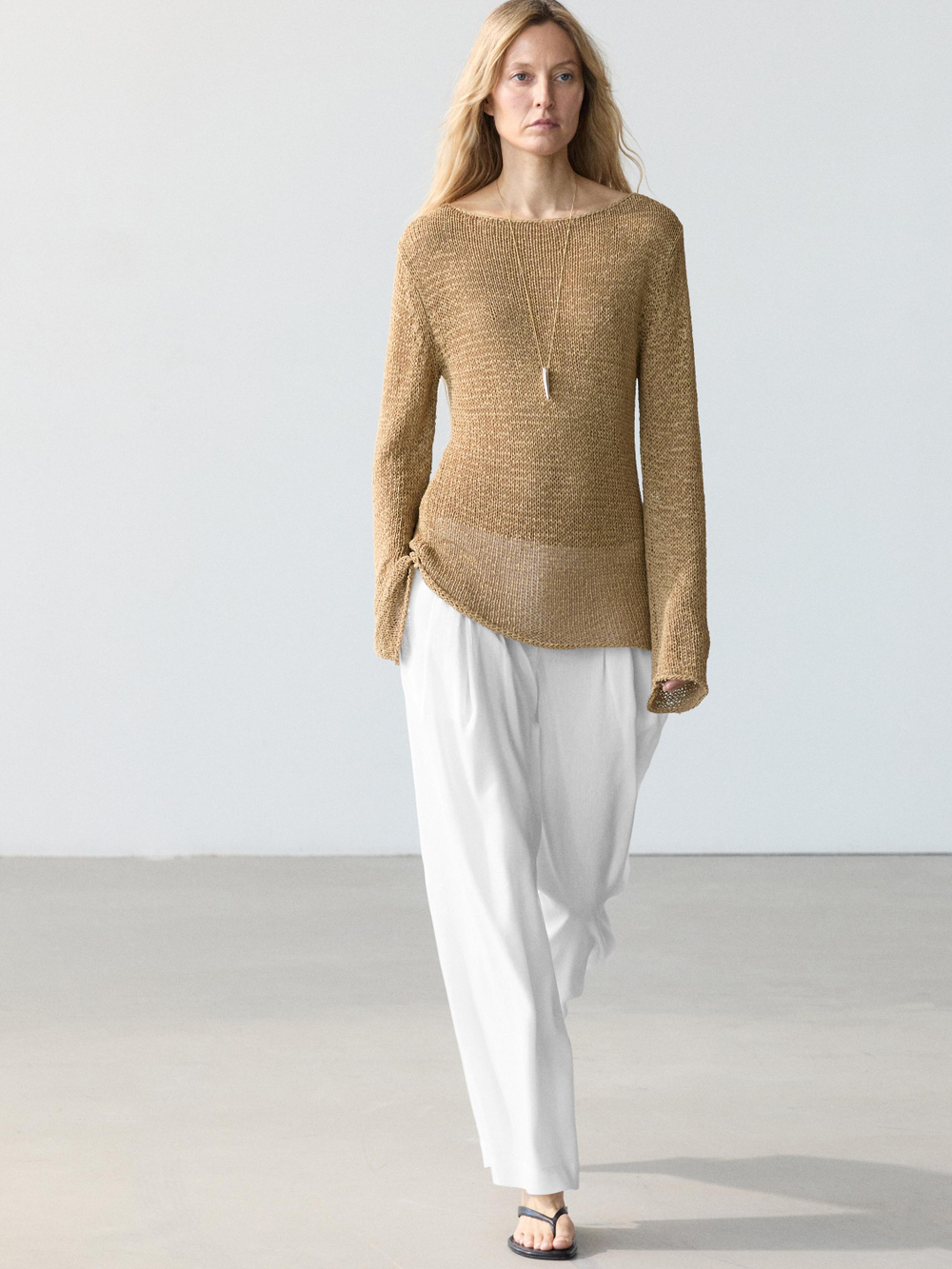 Massimo Dutti Свободные брюки из смесовой льняной ткани, экрю