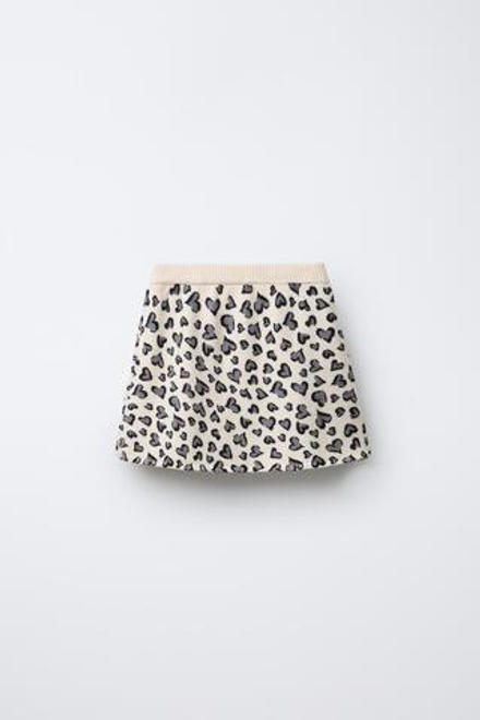 ZARA ТРИКОТАЖНАЯ ЮБКА С СЕРДЕЧКАМИ, ЭКРЮ МЕЛАНЖ