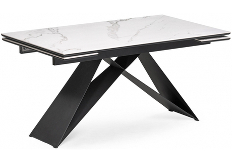 Керамический стол Woodville Ноттингем 160(220)х90х79 белый мрамор, черный