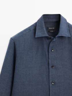 Massimo Dutti Рубашка из 100% льна, стандартного кроя, выцветший синий