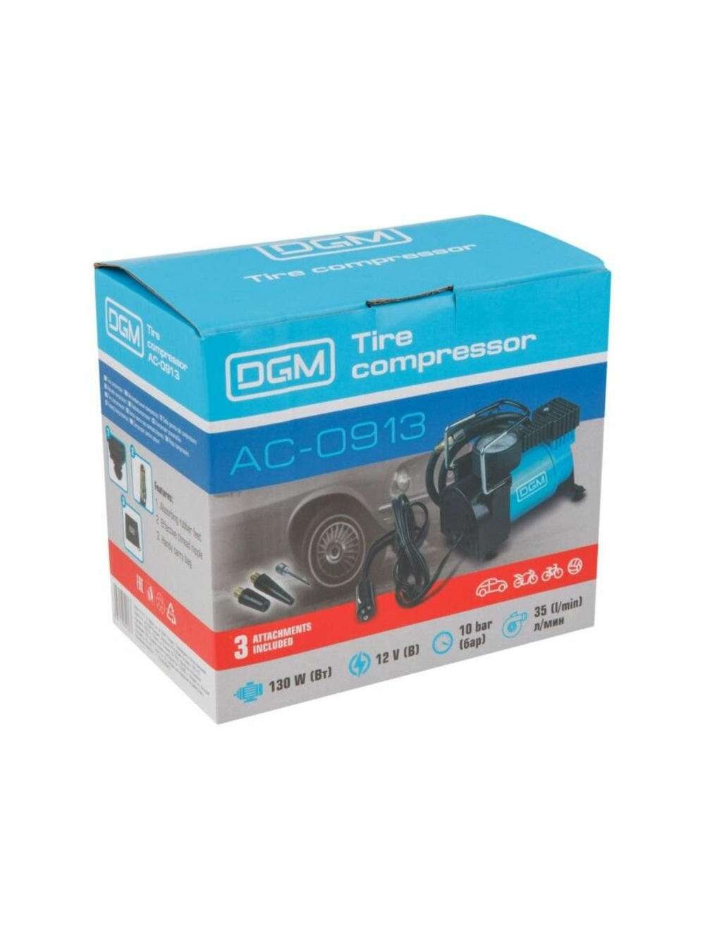 Компрессор DGM AC-0913, однопоршневой, рабочее давление 10 бар, синий