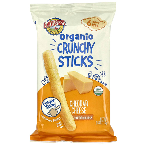 Earth's Best, Органические хрустящие палочки, от 6 месяцев, сыр чеддер, 16 г (0,56 унции)