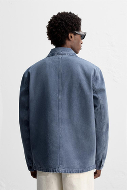 ZARA КУРТКА ИЗ ТКАНИ С ЭФФЕКТОМ ПОТЕРТОСТИ И БРЫЗГ КРАСКИ, СИНИЙ