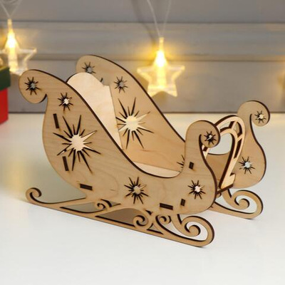 Новогодняя шкатулка дерево сани Звезда (Новогодний набор 5 деталей) 20х12х8 см