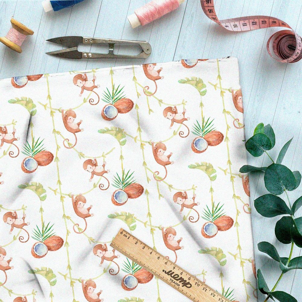 Ткань оксфорд 600 весёлые обезьянки и кокосы