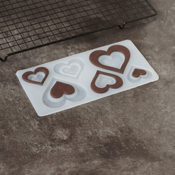 Силиконовый мат для отливки шоколада «Сердца с розой»