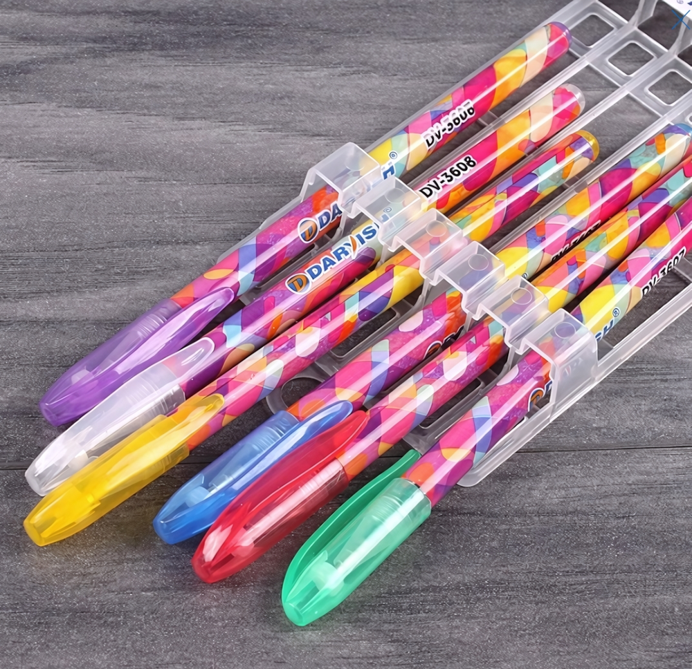 Набор ручек гель 6цв. с блёстками, в пласт.пенале (Darvish)