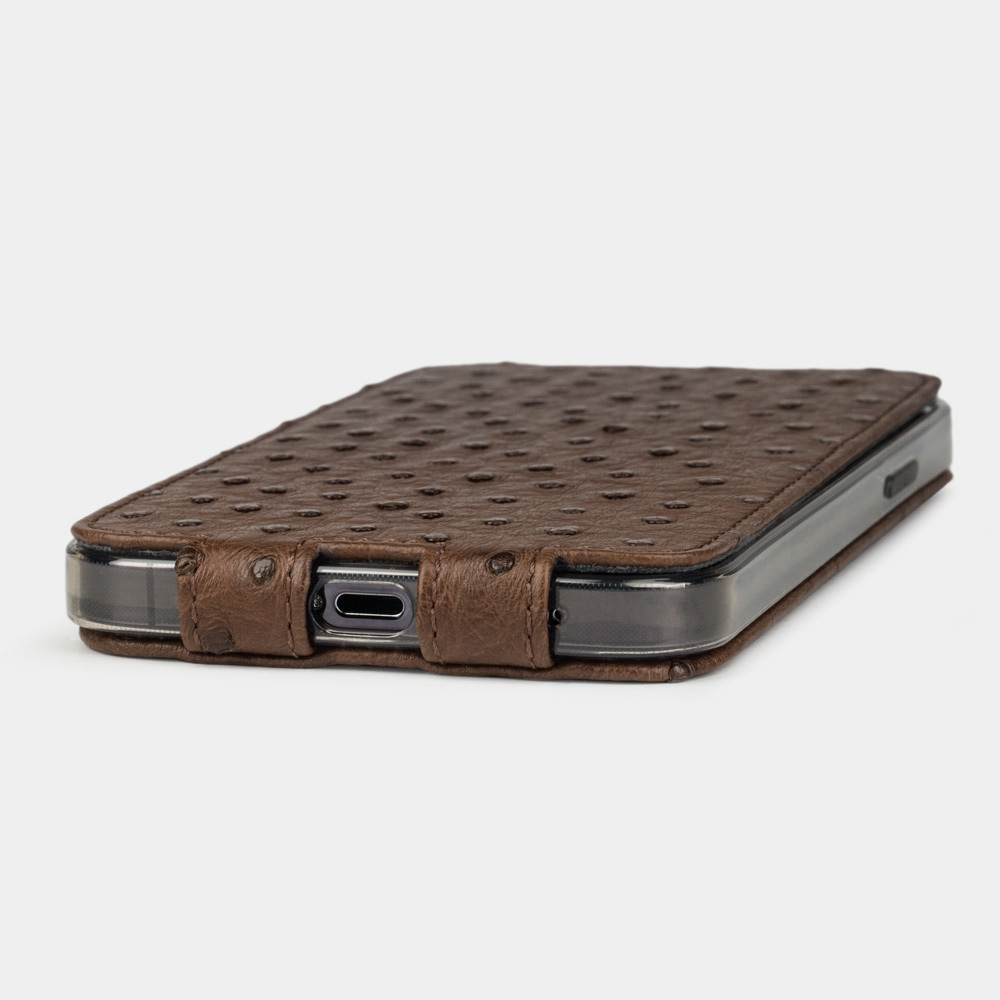 Чехол для iPhone 13 Pro Max из кожи страуса, коричневого цвета