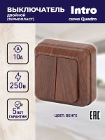 Выключатель Intro Quadro 2-104-10 двухклавишный 10А-250В IP20 ОУ венге