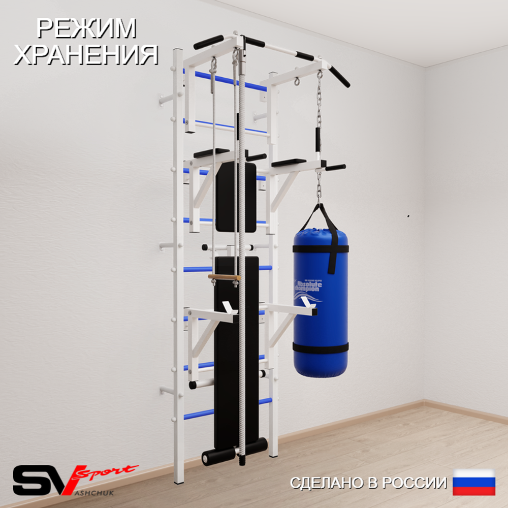 Шведская стенка Sv Sport усиленная 6961 (Турник стандарт/Брусья/Стойка/Скамья/Канат/Трапеция/Цепь/Мешок 15кг)