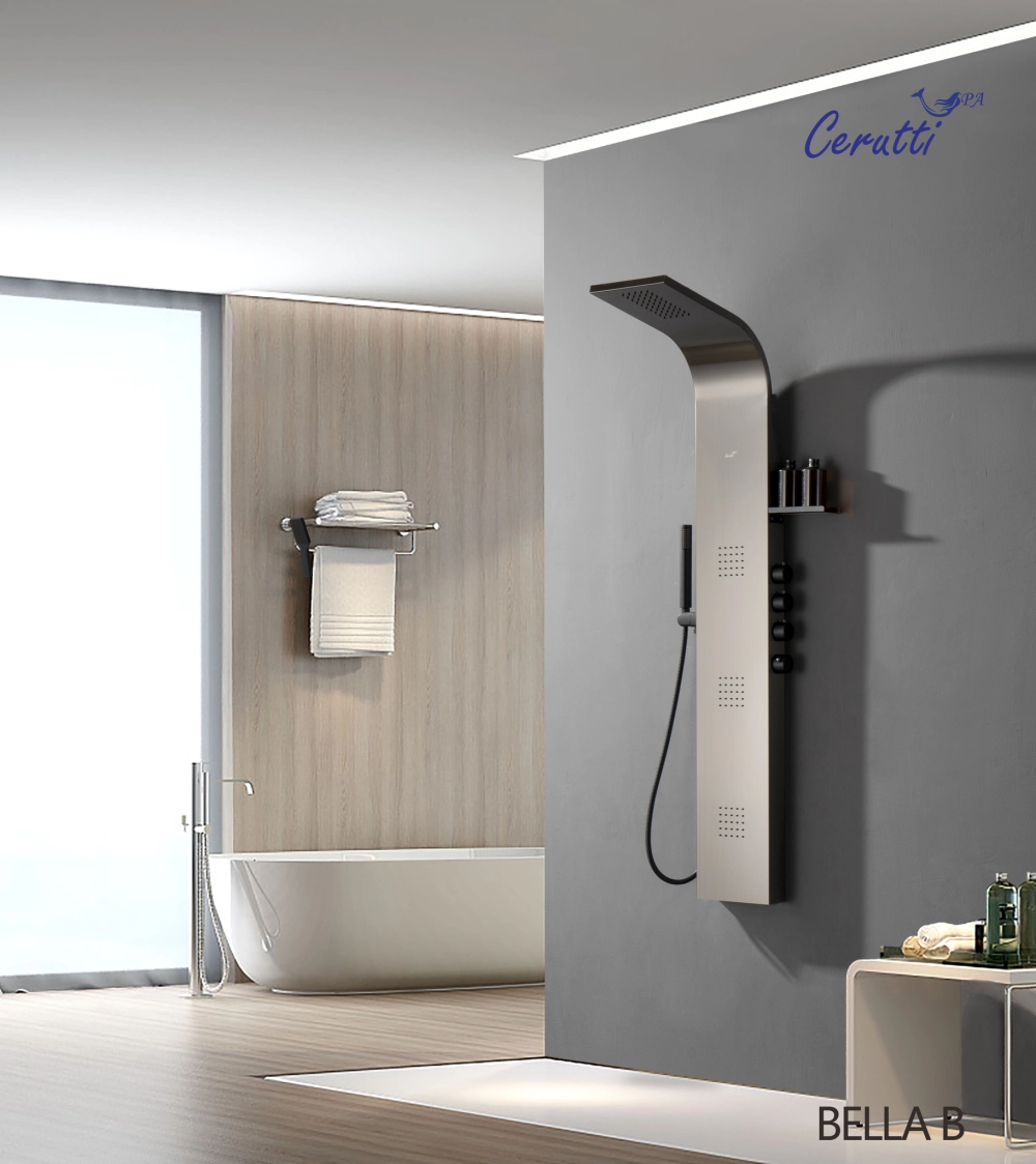 Панель BELLA B душевая из нержавеющей стали с форсунками Ceruttispa CT9254, цвет черный