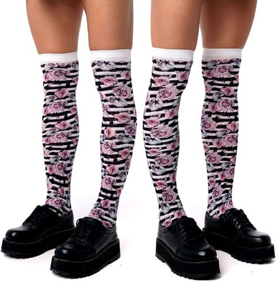 Гольфы в полоску с принтом в виде роз (Цвет: белый)