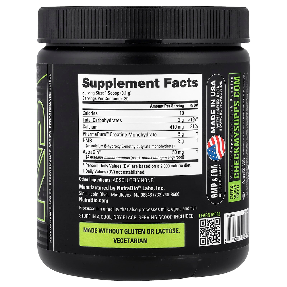 NutraBio, креатин и HMB, без вкусовых добавок, 243 г (8,5 унции)