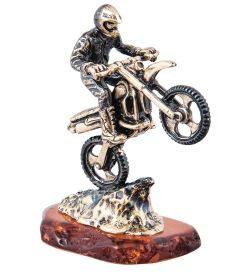 AM-3959 Фигурка «Мотоциклист Эндуро» (латунь, янтарь)