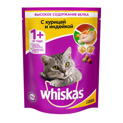 Whiskas корм для кошек с курицей и индейкой, подушечки с паштетом