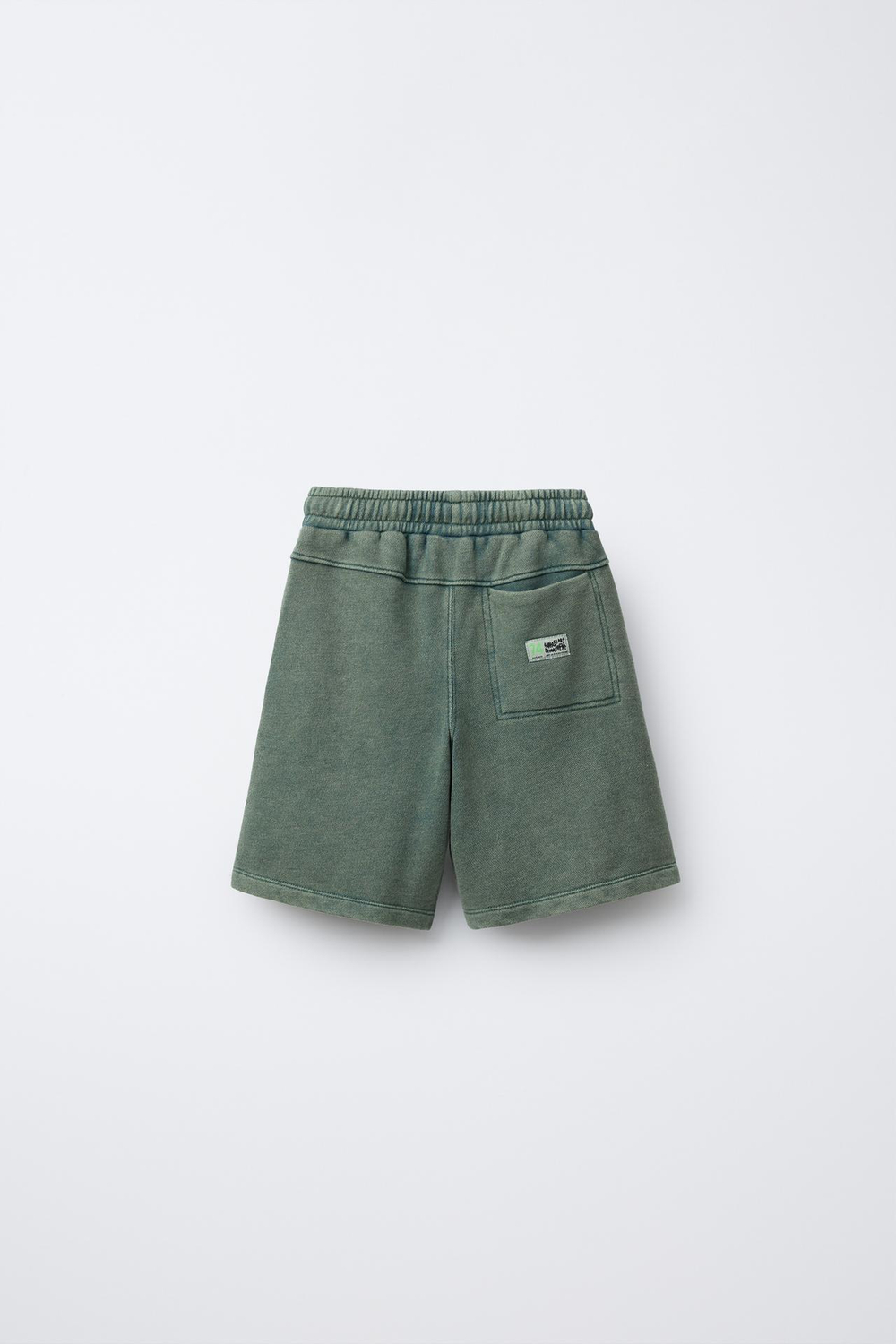 ZARA ШОРТЫ-БЕРМУДЫ С ЭФФЕКТОМ ПОТЕРТОСТИ, ТЕМНЫЙ БУТЫЛОЧНО-ЗЕЛЕНЫЙ