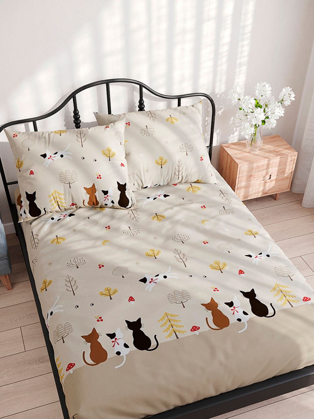 Постельное белье полисатин Simple House "Sitting" 2-спальное Наволочка 50x70 см 2 шт Простынь 240x215 см Пододеяльник 175x215 см