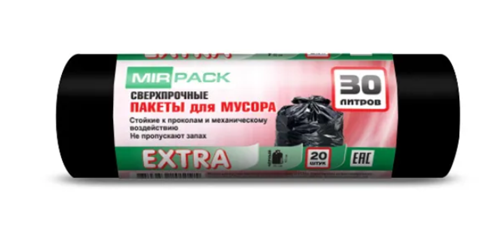 Мешки д/мусора MIRPACK 30л черные 12мкм 20шт.