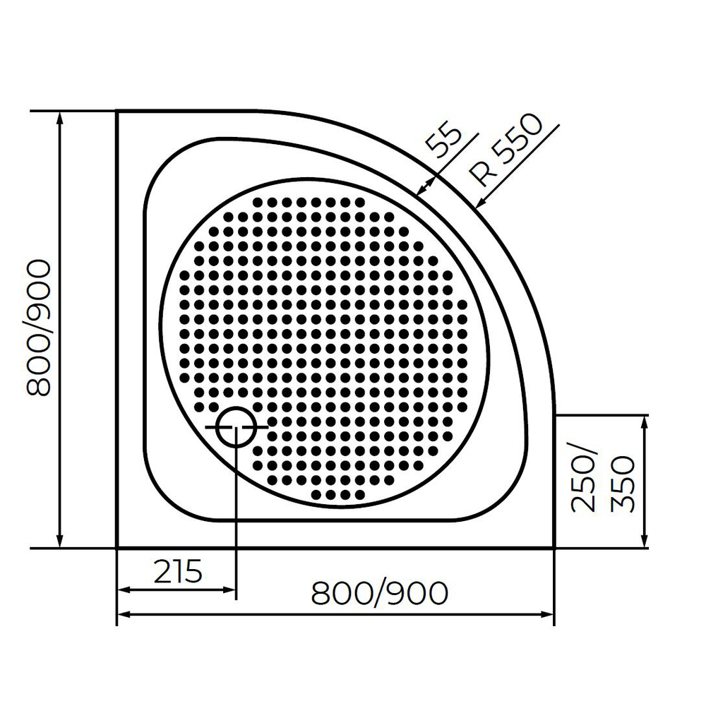 Душевой поддон полукруглый RGW LUX/TN-P (900x900)