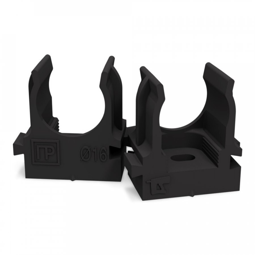 Крепеж-клипса для труб для прямого монтажа чёрная в п/э d16 мм  Промрукав