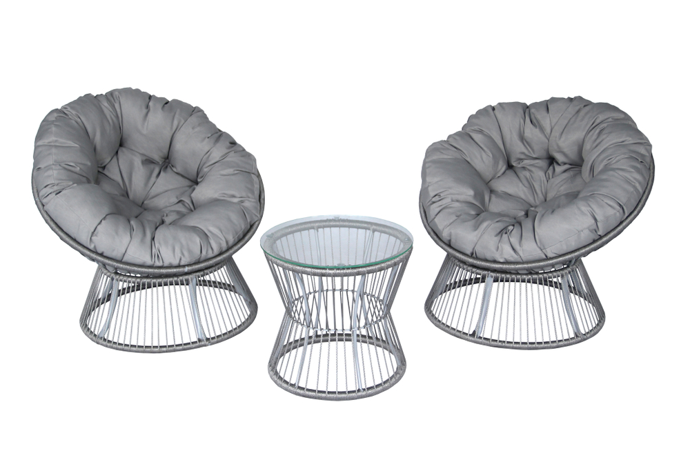 Набор мебели Элис . арт.CN4325-MT,CN2311-MT серый, Tesla smoke 4 уп(1 уп стекло; 1 уп подстолье; 2 уп 2 кресла (в уп кресло,подстав, подуш сер) (М) "Garden story"