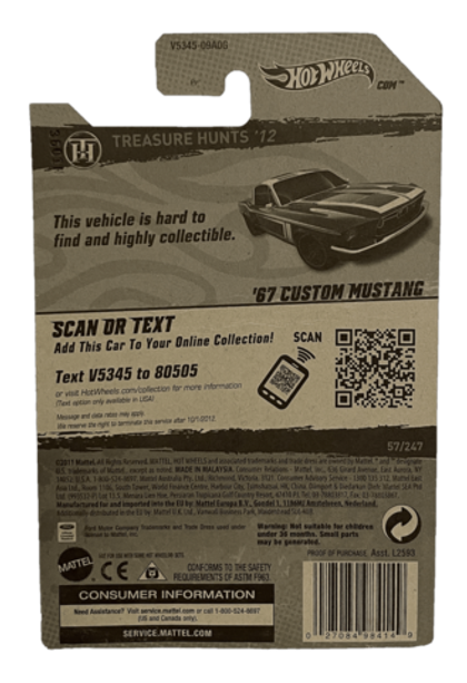 Hot Wheels Treasure Hunt '67 Custom Mustang (2012)