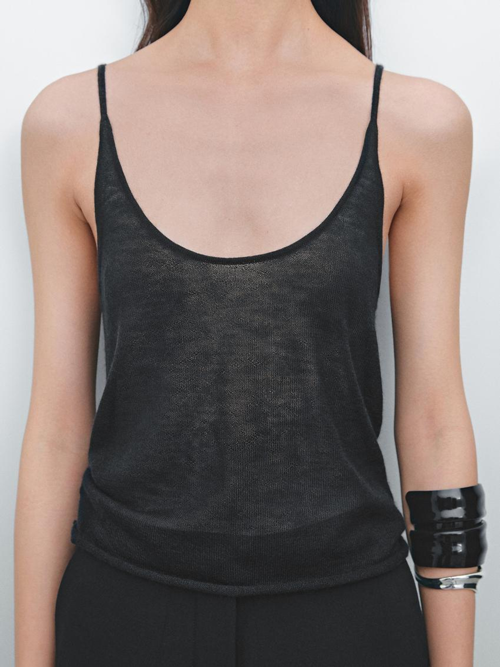 Massimo Dutti Топ на тонких бретелях - Limited Edition, черный