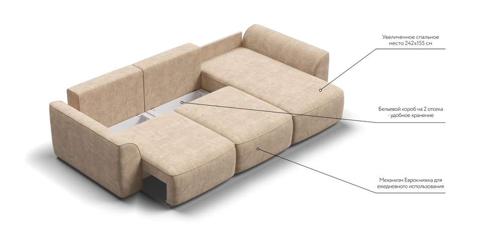 Угловой диван Кинг Велюр Роял шампань