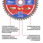 Диск пильный по дереву PIT  250x30x2,2 мм, 48T Carbide, зуб ATB 15° (ACTW14-250T48)