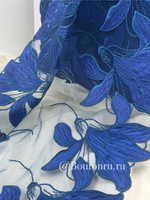 Кружево синее с вышитыми цветами "Лилии" 260 мм