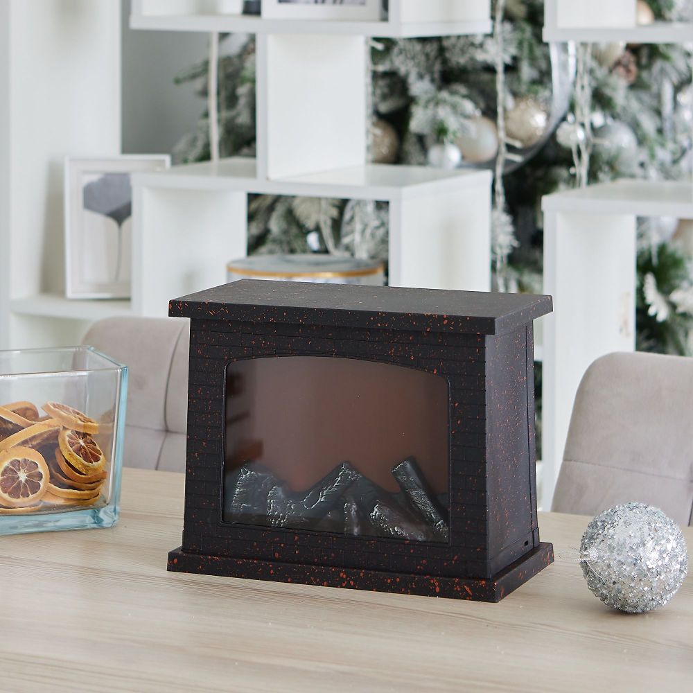 ULD-L2821-005-DNC-RED BLACK FIREPLACE Светильник светодиодный Камин с эффектом пламени. питание от батареек 3АА не в-к или USB в-к. 28х21см. 5 светодиодов. Корпус черный. TM Uniel