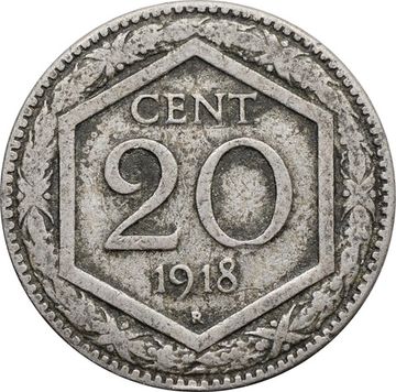 20 чентезимо 1918 Италия (Гладкий гурт)