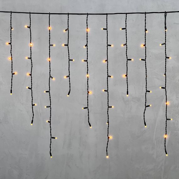 Светодиодная бахрома с колпачком 3,2*0,9 м., 168 желтых LED ламп, каучуковый черный провод, LTC (LL168-1-2Y)