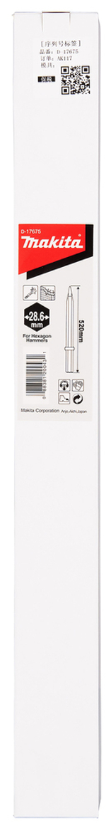 Долото пикообразное 510 мм, шестигранник 28,6 Makita D-17675 Пикообразное 510 мм 28,6 мм Hex