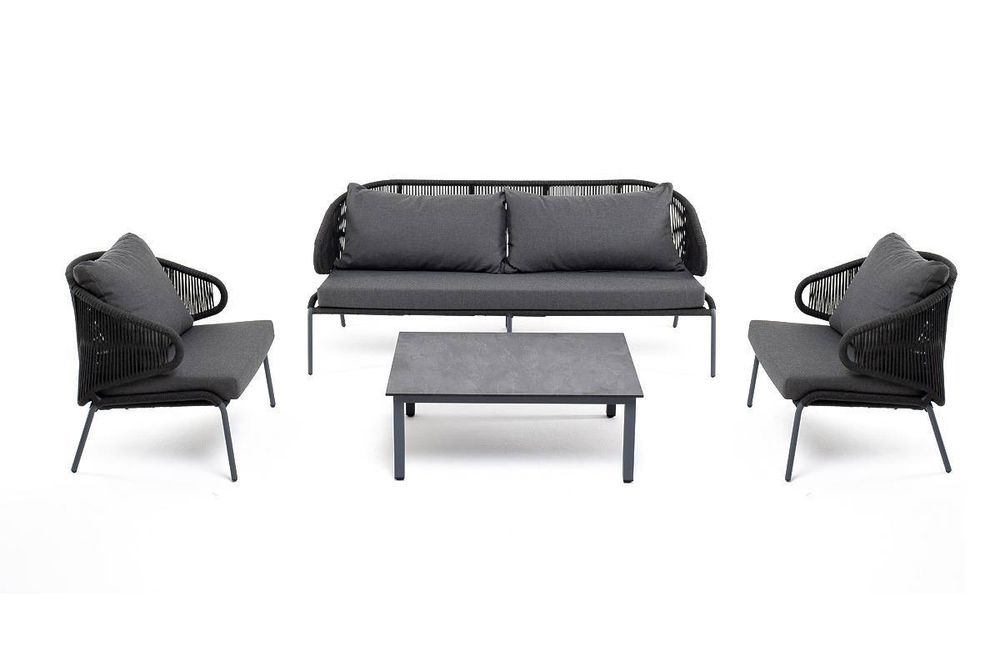 "Милан" лаунж-зона 5-местная плетеная из роупа (веревки), каркас алюминиевый серый, роуп темно-серый