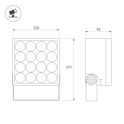 Светильник ALT-BLOCK-S220x220-50W Warm3000 (GR, 36 deg, 230V) (Arlight, IP66 Металл, 3 года) 054757