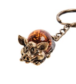 AM-2871 Брелок «Поросенок Хрюша» (латунь, янтарь)