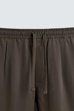 ZARA БРЮКИ REGULAR FIT ИЗ 100% ЛИОЦЕЛЛА, СЕРО-КОРИЧНЕВЫЙ