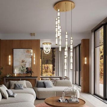 5455/210L L-VISION ODL_EX26 043 сатин.латунь/терракот/черный Люстра каскадная LED 210W (30W*7) 4000K COLLIER