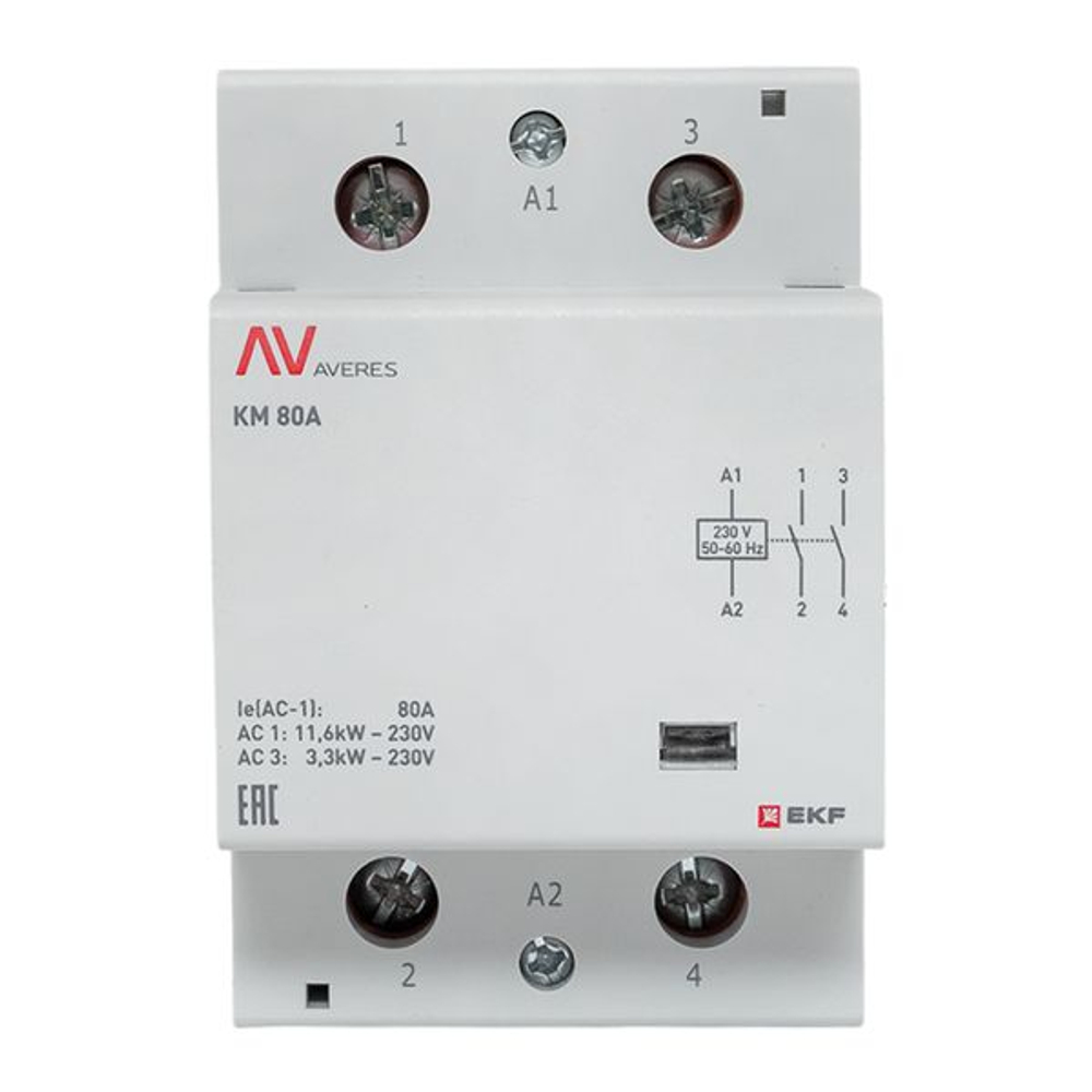 Контактор модульный КМ 80А 2NO 230В АС (3 мод.) AVERES EKF