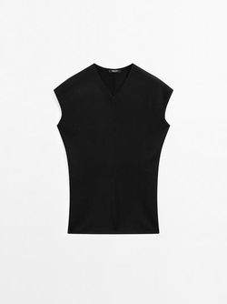 Massimo Dutti Трикотажный топ с V-образным вырезом, черный